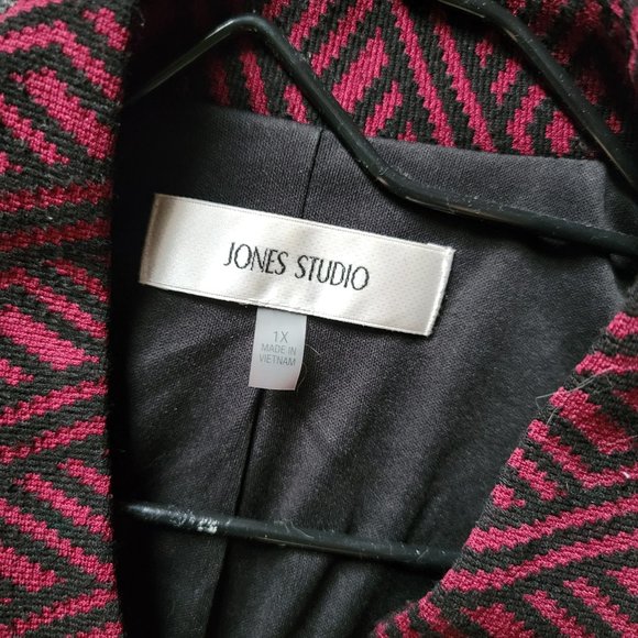 Jones Studio Burgundy and Black Herringbone Long Swing Jacket Size 1X - Picture 11 of 12